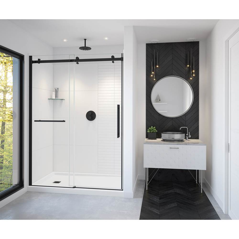 Maax Vela 56 1/2-59 x 78 3/4 in. 8mm Sliding Shower Door with Towel Bar for Alcove Installation with Clear glass in Matte Black