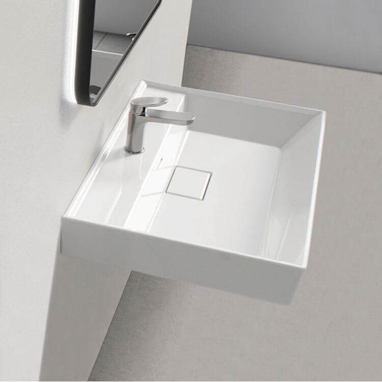 Nameeks Square White Ceramic Wall Mounted Sink