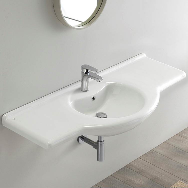 Nameeks Rectangular White Ceramic Wall Mounted or Self-Rimming Bathroom Sink