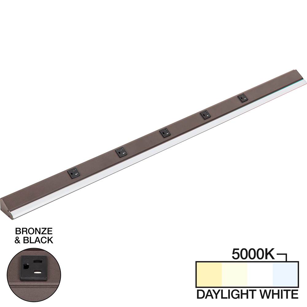 Task Lighting 48-1/2'' 2400 Lumen Remote Power RM Lighted Power Strip, Bronze Finish, Black Receptacles, 5000K Daylight White