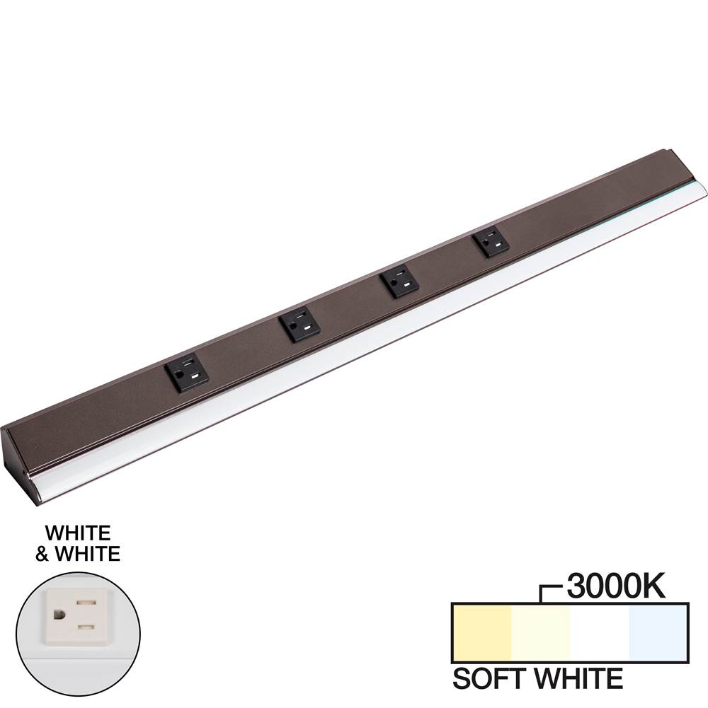 Task Lighting 30-1/2'' 1500 Lumen Remote Power RM Lighted Power Strip, White Finish, White Receptacles, 3000K Soft White