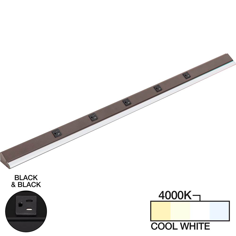 Task Lighting 48-1/2'' 2400 Lumen Remote Power RM Lighted Power Strip, Black Finish, Black Receptacles, 4000K Cool White