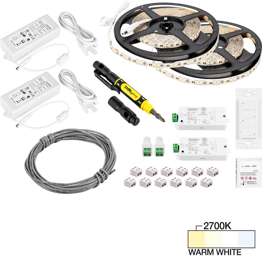 Task Lighting 32 ft 225 Lumens Per Foot Vivid Duo Wireless Controller Tape Light Kit, 2 Zone 2 Area, 2700K Warm White