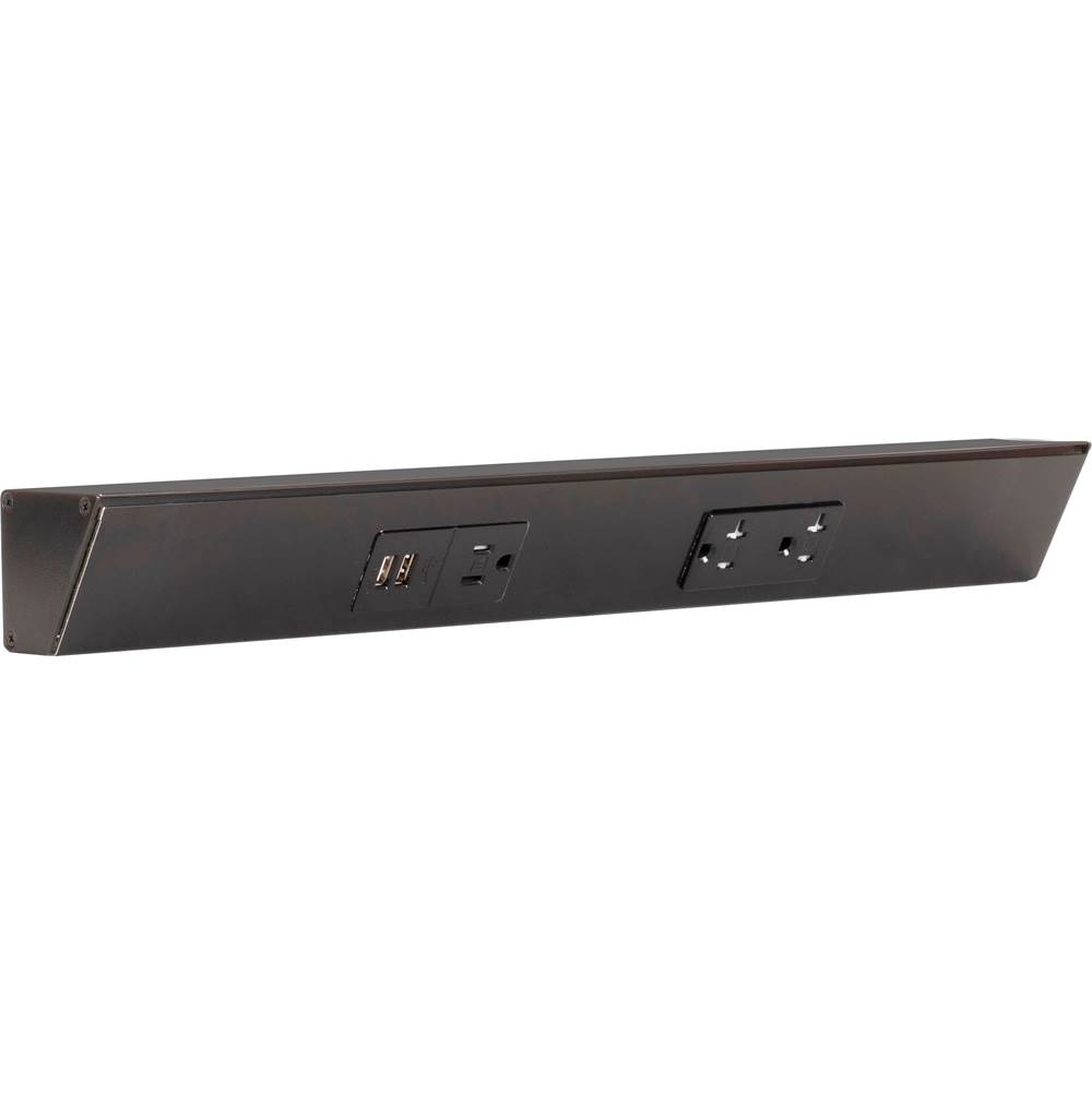 Task Lighting 18'' TR USB Series Angle Power Strip with USB, Black Finish, Black Receptacles