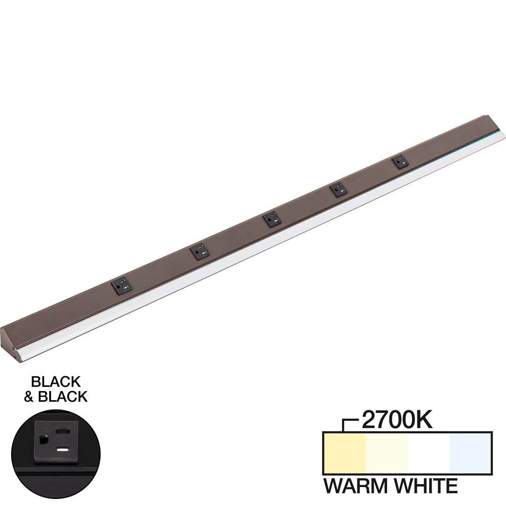 Task Lighting 48-1/2'' 2400 Lumen Remote Power RM Lighted Power Strip, Black Finish, Black Receptacles, 2700K Warm White
