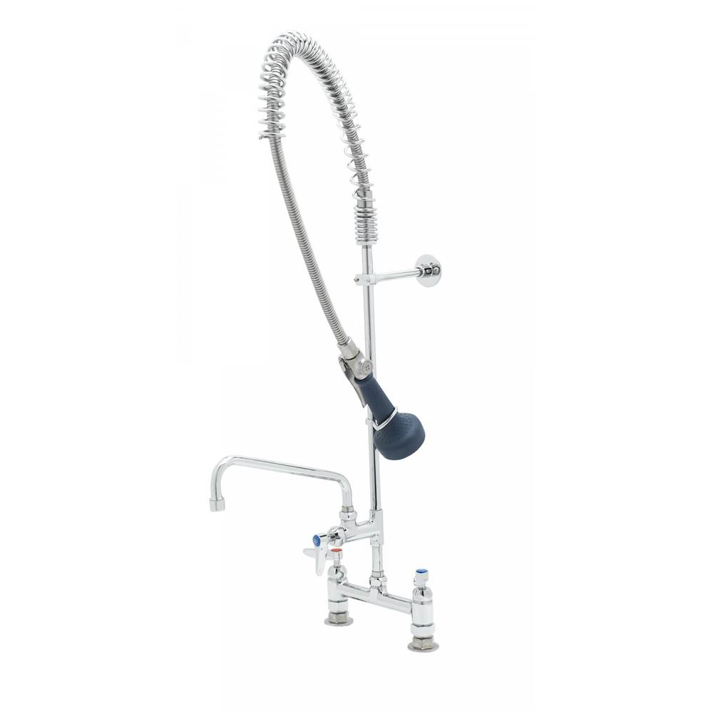 T&S Brass EasyInstall Pre-Rinse: Spring Action, 8'' Deck Mount, 10'' ADF Nozzle, Wall Bracket, B-0108