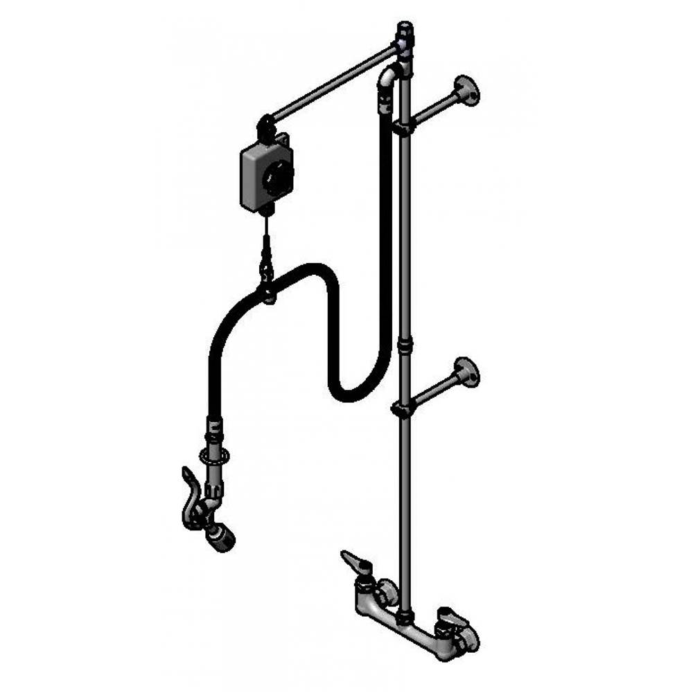 T&S Brass Pre-Rinse, Balancer, Wall Mount Base, 8'' Centers, Angled Low Flow Valve, 2 Wall Brkt's