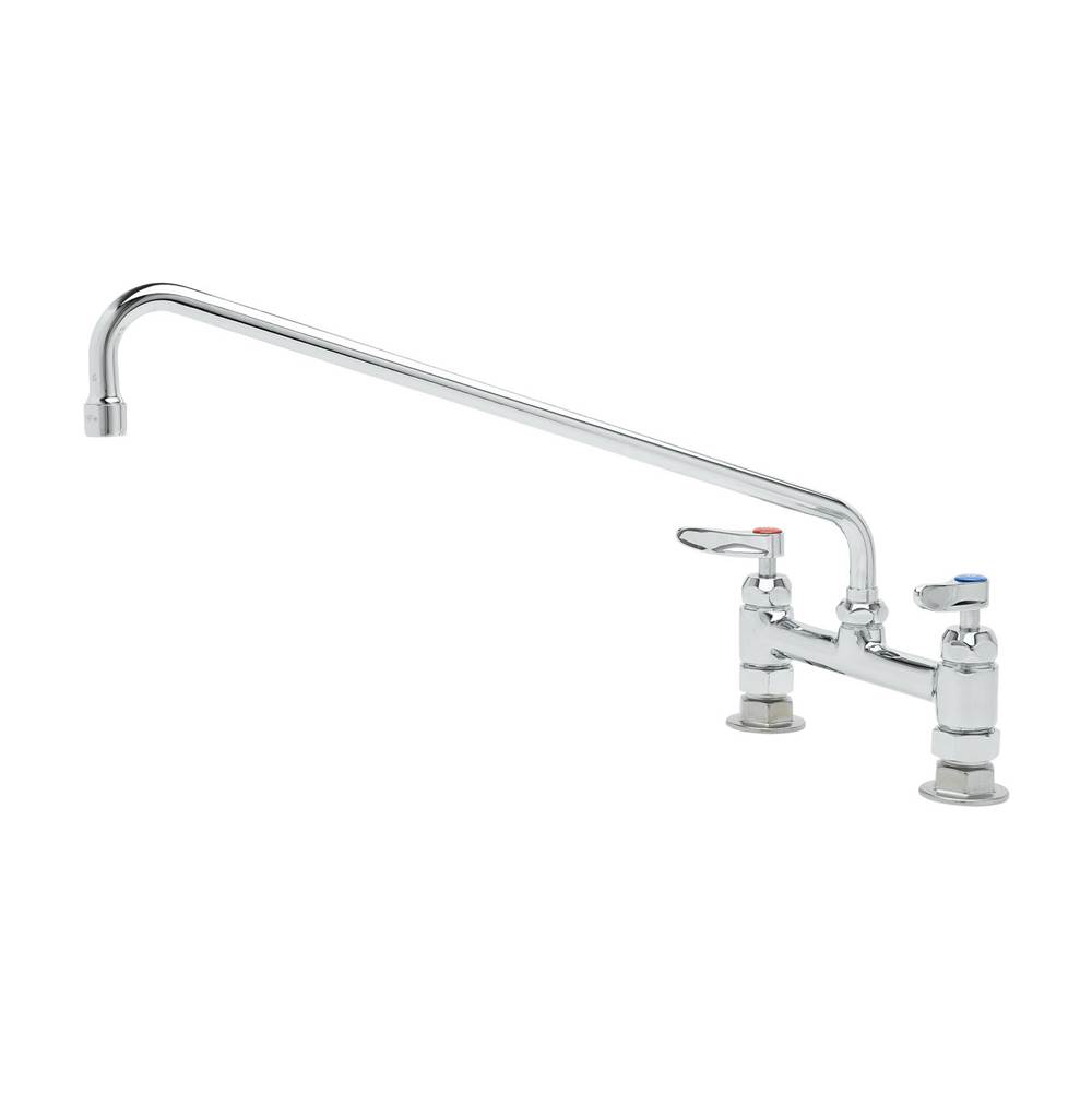 T&S Brass 8'' Deck Mount Faucet, 18'' Swing Nozzle, Ceramas, Lever Handles