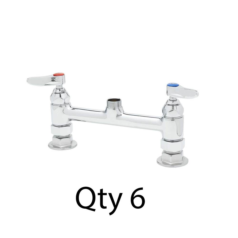 T&S Brass Double Pantry Swivel Base Faucets, 8'' Deck Mount, Lever Handles, Less Nozzle (Qty.6)