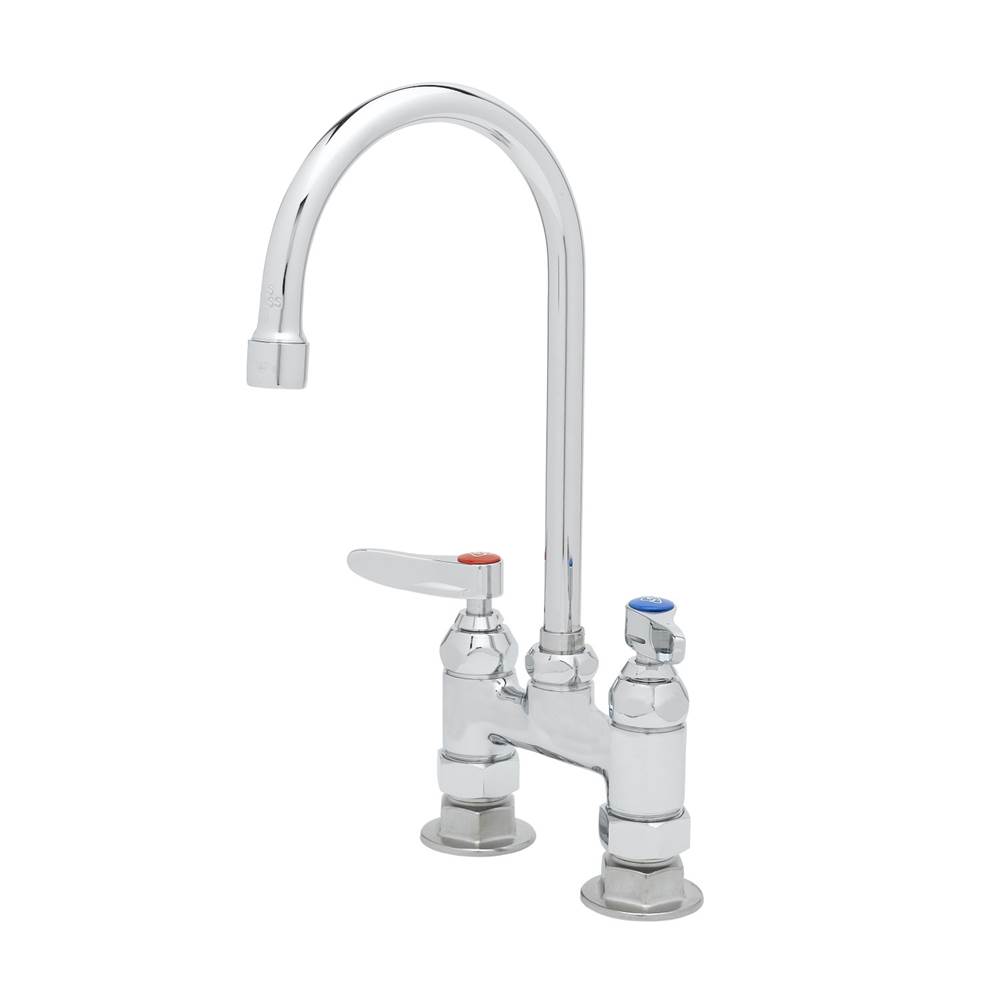 T&S Brass 4'' c/c Pantry Faucet, Deck Mount, Swivel Gooseneck, Lever Handles & B-0425 Supply Kit