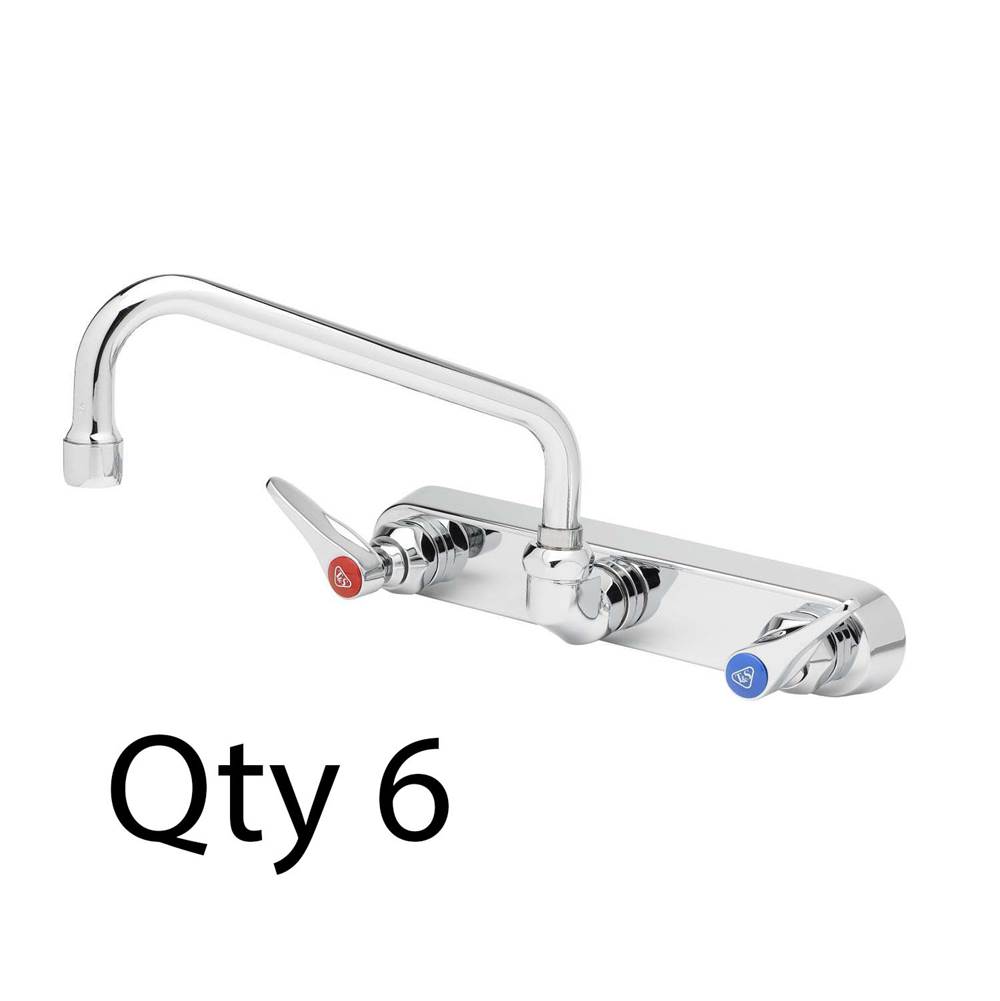 T&S Brass Workboard Faucet, Wall Mount, 8'' Centers, 8'' Swing Nozzle, Lever Handles (Qty. 6)