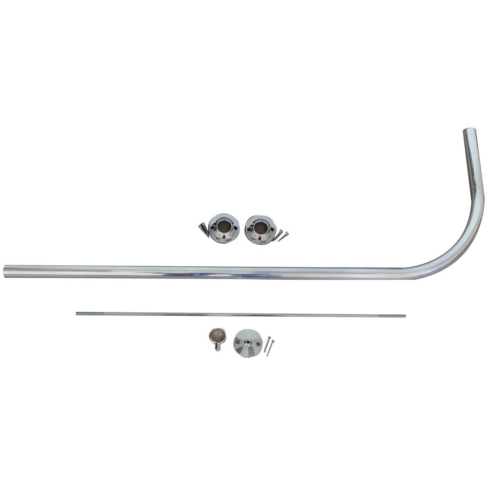 Wal-Rich Corporation 1'' X 5 Ft Aluminum Corner Shower Rod (Ell) Bar With Flanges And Support Hardware