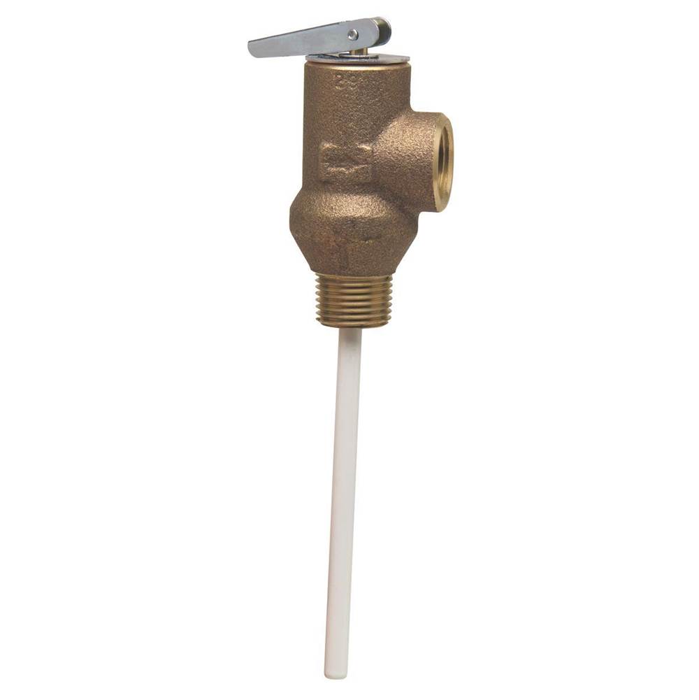 Watts 1/2 In Bronze Self Closing Temperature and Pressure Relief Valve, 125 psi, 210 degree F, 8 In Extension Thermostat