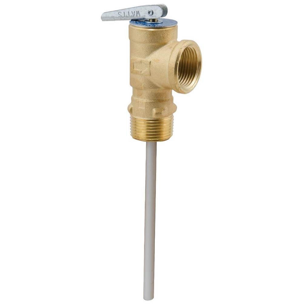 Watts 3/4 In Brass Self Closing Temp And Pressure Relief Valve, 150 psi, 180 degree F, Test Lever, Extension Thermostat, Display Pack